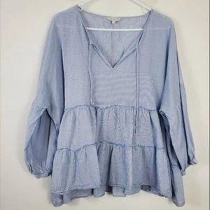 Lucky Brand Baby Doll Blouse Womens Size XL Balloon Sleeve Tiered Boxy Boho